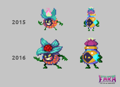 Interesting comparison of changes I’ve made to Fara’s sprites over the course of a year 