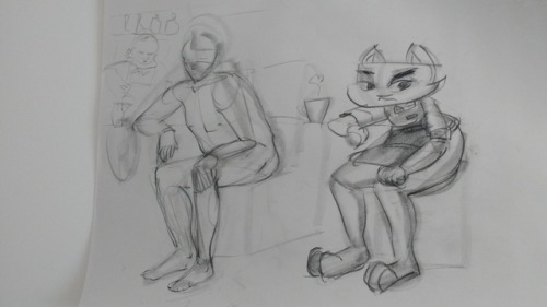 After a long day&rsquo;s work, kittty relaxes at the bar with a naked man