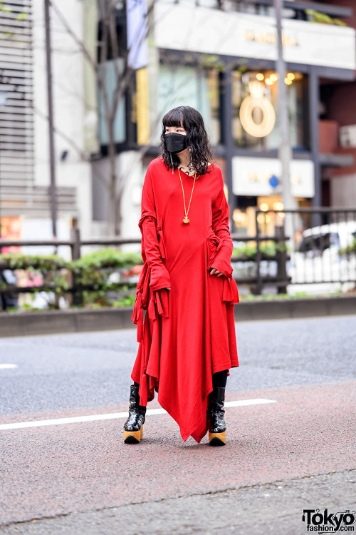 Japanese artist Miyu on the street in Harajuku wearing a ribbon dress by Japanese fashion brand LIMI