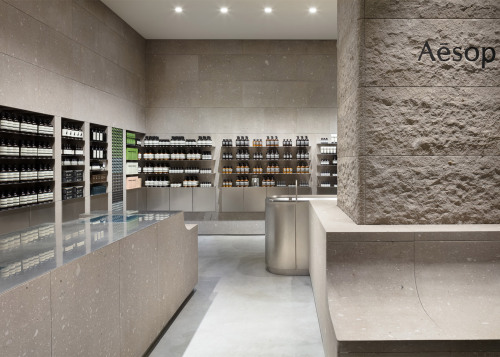 {You know how much I love a good Aesop store. This one is in Sapporo, Japan and designed by Case-Rea