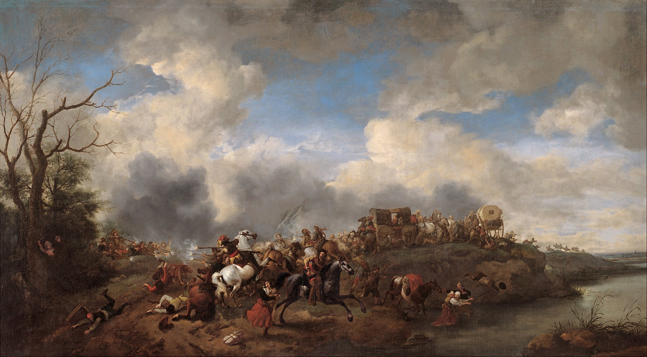 Philips Wouwerman (Haarlem, 1619 - 1668); A Cavalry Battle, c. 1646-47; oil on canvas,