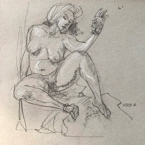 Sketch from yesterday’s life drawing session, inspired by the artwork of Leon Bakst, with mode