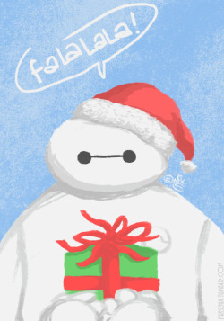 artsenix:  Baymax: …Falalala! Hiro: Haha the ribbon looks exactly like an octopus, Baymax!  Baymax’s first try at present wrapping! It really is hard to tie a ribbon around with those chubby balloon fingers don’t you think Happy December 1st! 24
