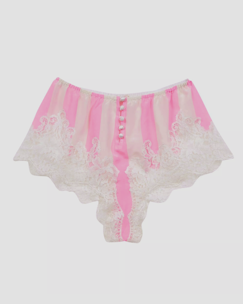 Rosamosario peppermint pink and white striped silk crepe boxers with satin buttons