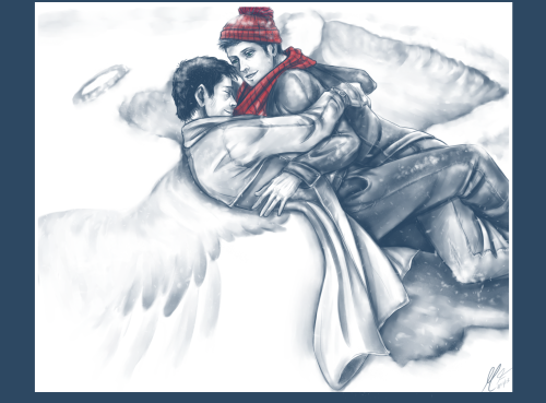 seraphlimonade:A destiel Holiday Card I was commissioned to do for somebody :’ D  I seems to lack th