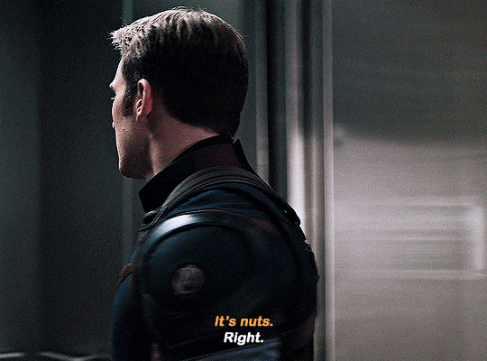 gif 7 of 10. Steve enters the elevator and pressses a button. "it's nuts", Maria says. "right", he responds.