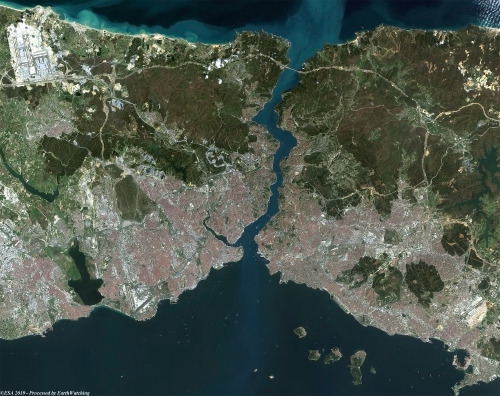Satellite photo of Istanbul (Turkey, 2019).Istanbul is situated in the Marmara Region of north-weste