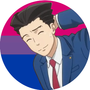 → bisexual PHOENIX WRIGHT icons.[ID: 6 circular icons of Phoenix Wright from the Ace Attorney f