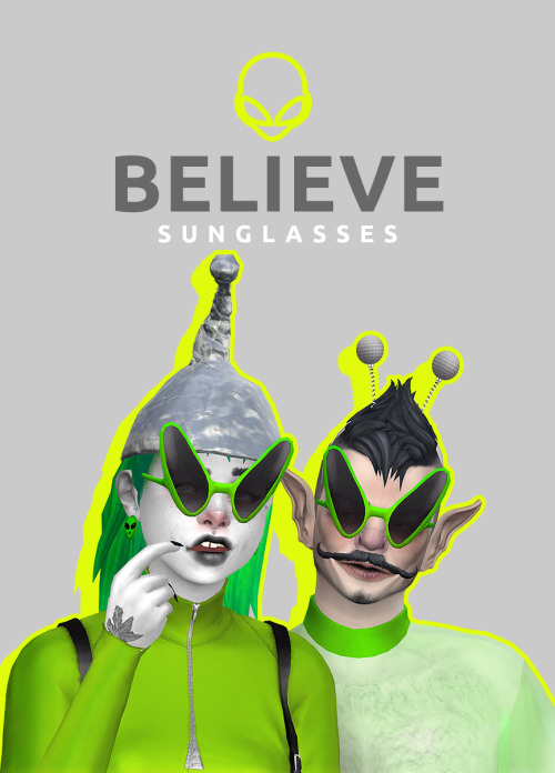 Believe Sunglassesfor your sims that want to believe Comes in 9 swatches, available for all genders 