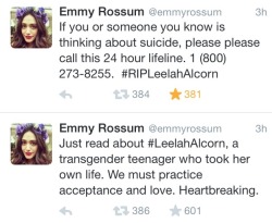 youareworldsaway:  Emmy Rossum from ‘Shameless’ supporting Leelah Alcorn 