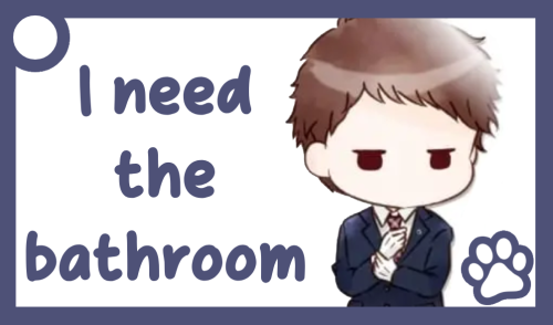 A blue communication card of Adam. The text reads: 'I need the bathroom'