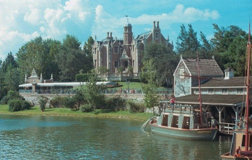 Liberty Square with the Haunted Mansion in the distance in 1979