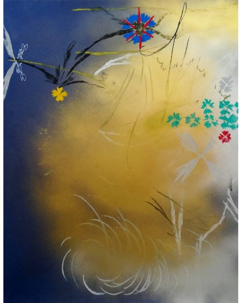 Eduardo Infante Rear flowers. 2018. Spray, tippex and pastel on paper. 70 x 50 cm.