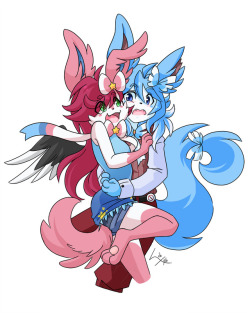 niloxylo: A commission for Winged_Leafeon on FA of their sylveon chars Ayame and Sylveon of Hope! Silly cuties &lt;3 &lt;3