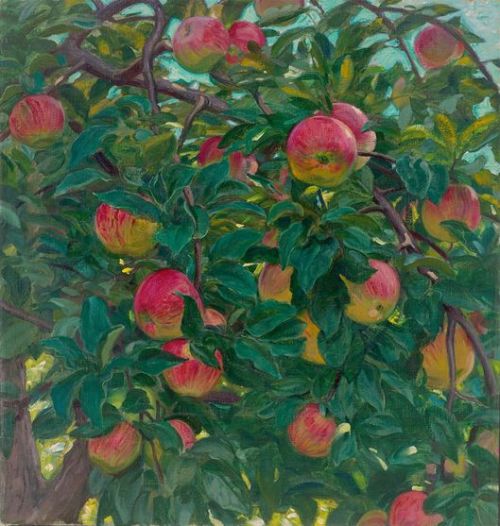 amare-habeo:Osmar Schindler (German, 1867 – 1927)Apples in the Tree, N/DOil on canvas, 73 × 69 cm