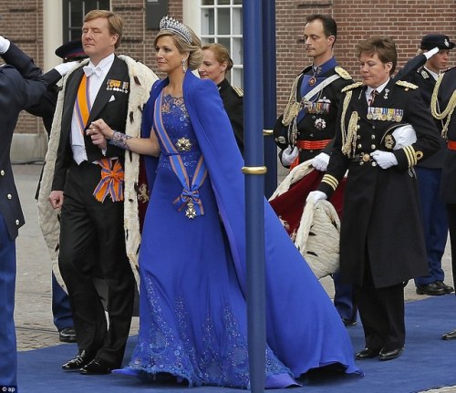 Queen Maxima of the Netherlands, in her coronation outfit, designed by Jan Taminiau (click to enlarg