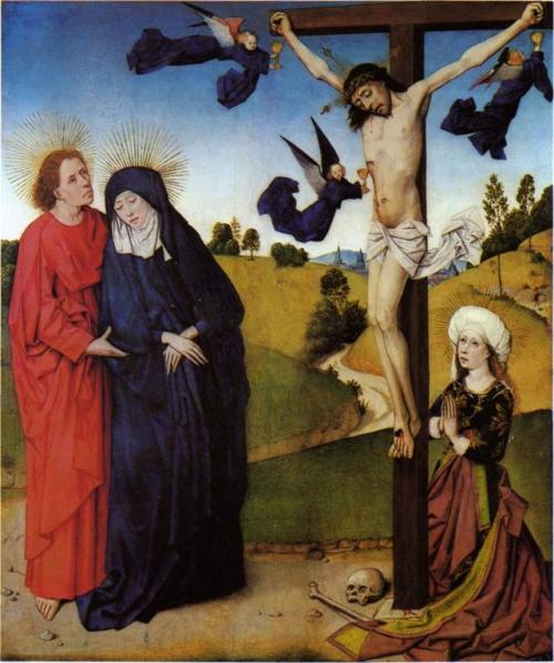 Christ on the Cross with Mary, John and Mary Magdalene by the Master of the life of the Virgin, 1465