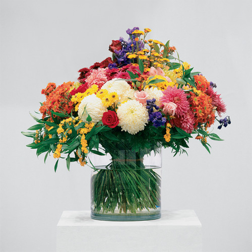 antronaut: Jeroen de Rijke/Willem de Rooij - Bouquet I (2002) (via) flowers, vase, wooden pedestal, 