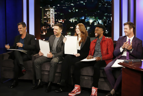 carpetdiem:Josh Brolin, Sebastian Stan, Karen Gillan, Chadwick Boseman and Chris Hemsworthattend the