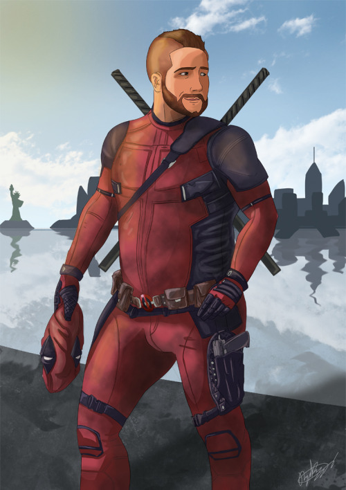 quiet-cub:  A drawing i did of my friend teddiebehr1986 for his birthday :) he likes Deadpool and new York allot… 