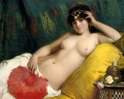 artbeautypaintings:  An odalisque with a red fan - Giovanni Costa