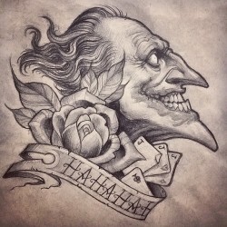 mattbuck:  Any nerds in Berlin or London want this not-so-serious tattoo? Email mb.hedraws@gmail.com  BERLIN / MARCH 26-31 / @TAIKOGALLERY  LONDON / APRIL 2-14 / @LOVE_HATELONDON   #joker #thejoker #jokertattoo #thejokertattoo #batman #batmantattoo #dc