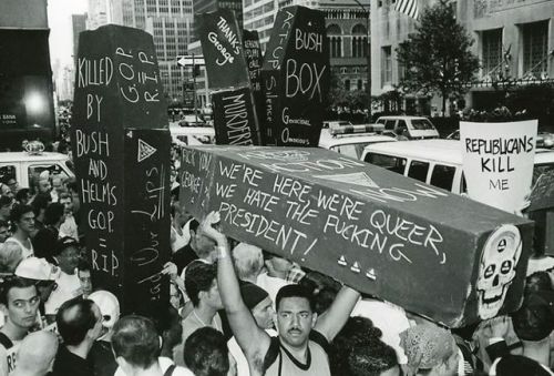 lgbt-history-archive:“WE’RE HERE, WE’RE QUEER, WE HATE THE FUCKING PRESIDENT!,” AIDS Coalition To Un