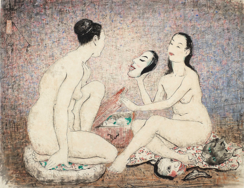 Pan Yuliang  -  Nudes and Masks,  1956 Chinese, 1895-1977 Ink on paper