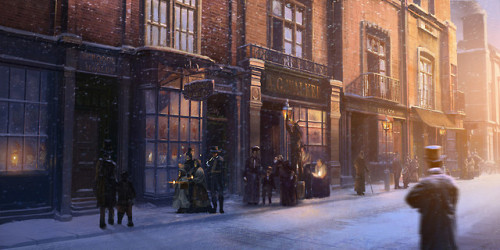 quarkmaster:Concept artwork for Christmas CarolAn exploration for High street in Christmas Carol bac