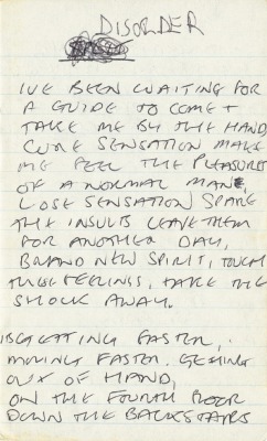 zombiesenelghetto-2:  Joy Division: Handwritten lyrics by Ian Curtis for Disorder, ca 1978 via 