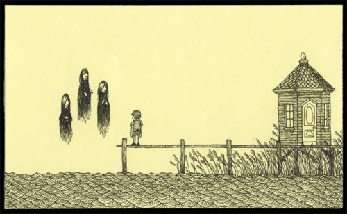 sixpenceee:Creepy monster drawing by Don Kenn. All of them were drawn on post its. More of his work here