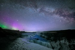 just&ndash;space:  Gorgeous starscape from Arnessysla, Iceland, with visible Aurora Borealis  by Conor MacNeill js