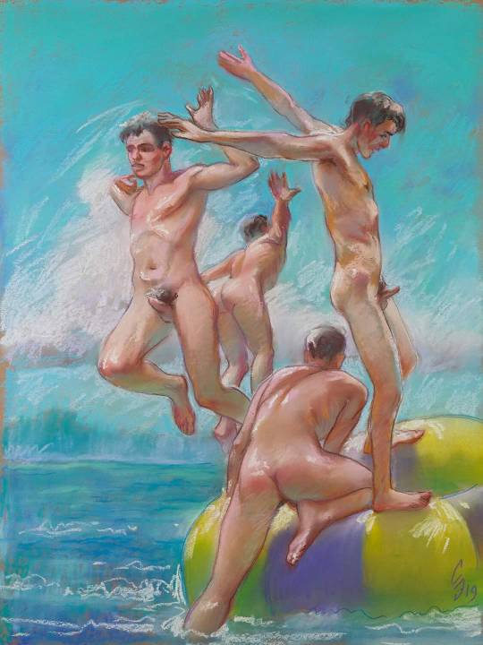 ephosianmanifesto:kourosart:Beautiful work showing several uncut guys haing fun in