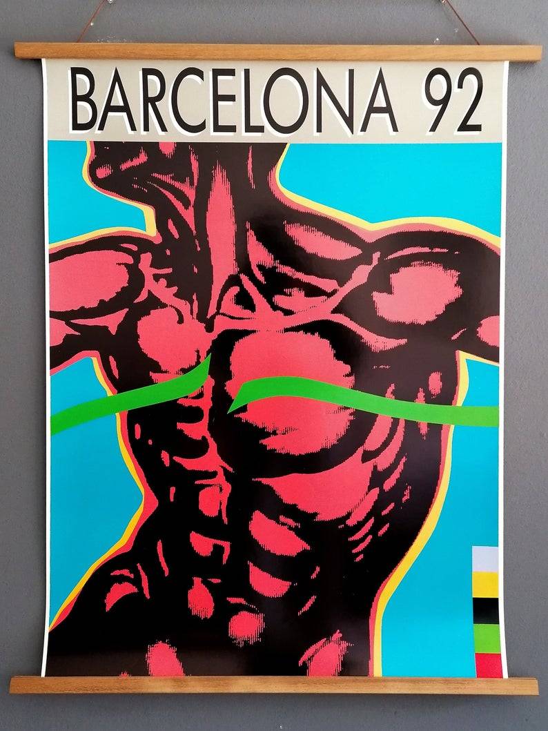 1988 Huge Postmodern Poster by Lluis Aiguade Barcelona 1992 Print 90's Style Art