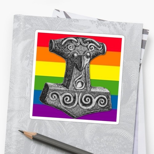 renniequeer:Now available: Pride Flag Thor’s Hammer Stickers!Current options include Rainbow Pride, 