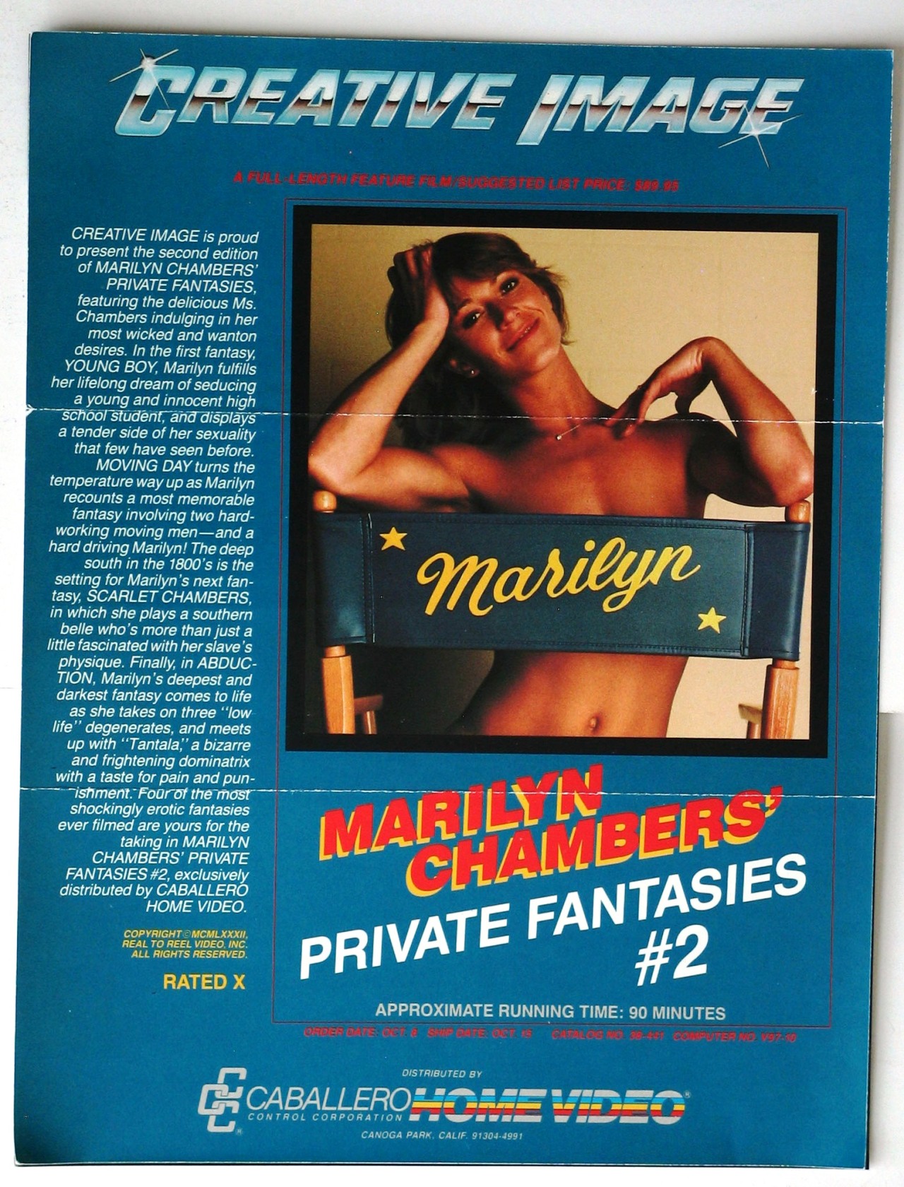 Sell sheet for Marilyn Chambers&rsquo; Private Fantasies #2, 1982