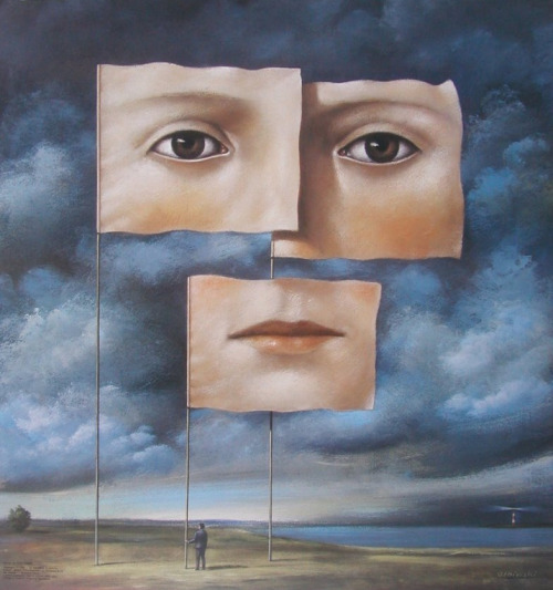 magrittee:  Rafal Olbinski - Poster for his Recent Paintings gallery (1991)