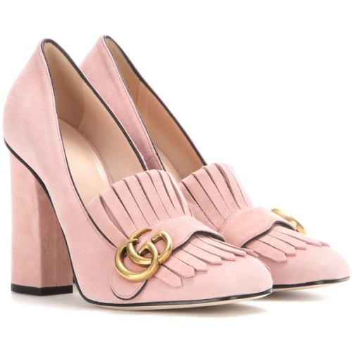 Gucci Suede Loafer Pumps ❤ liked on Polyvore (see more pink shoes)
