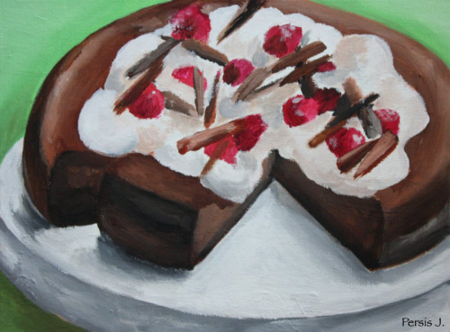 Acrylic Painting Of A Baked Chocolate Cheesecake. 