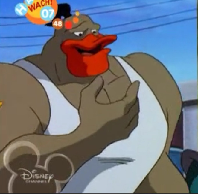Grin Hardwing in his A-shirt / Sleeveless shirt / undershirt in Mighty Ducks Episode