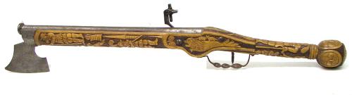 A Germanic styled wheel-lock axe pistol.  The lock itself is from the 17th century but the rest is m