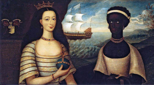Portrait of the Princess of Zanzibar with an African attendant by Walter Frier,  an 18th c. reproduc