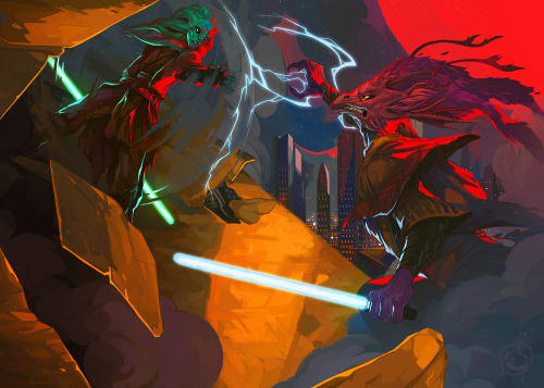 Full scene illustration commission for Isha from IG - their Nautolan Jedi against an ex good friend 