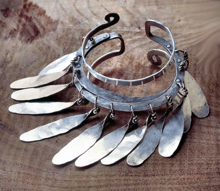 blondebrainpower:Alexander Calder often incorporated “primitive touches into his work. The closely laid, parallel strips of flattened silver wire of this bracelet, circa 1948, may have been inspired by his knowledge of ornamental objects worn by African