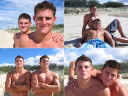 Australian lifeguard twins Jessy and Travis. There&rsquo;s a pretty funny video of them sandwich-fucking a blow-up doll - can&rsquo;t find any decent stills.