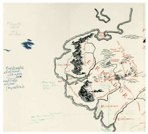 immer-nie:A map of Middle Earth hand-annotated by Tolkien himself was recently found inside a copy o