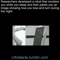 ultrafacts:    London: Researchers have developed a robot that watches you while you sleep and then paints you an image showing how you toss and turn during your slumber.    Special mattresses which are covered in thin grids, measuring heat, pressure