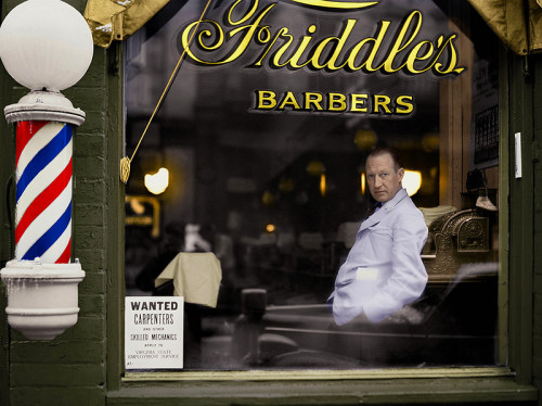 1941 The Barber of Harrisonburg, Virginia restored and colorized by © Marie-Lou Chatel 