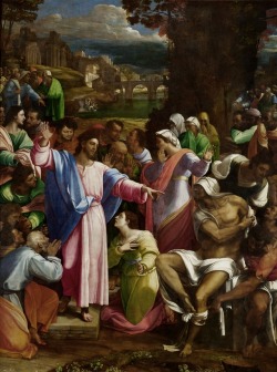alaspoorwallace:Sebastiano del Piombo (Italian, 1485-1537), The Raising of Lazarus, c. 1517-19. Oil on canvas, 381 x 289.6 cm. National Gallery, London
