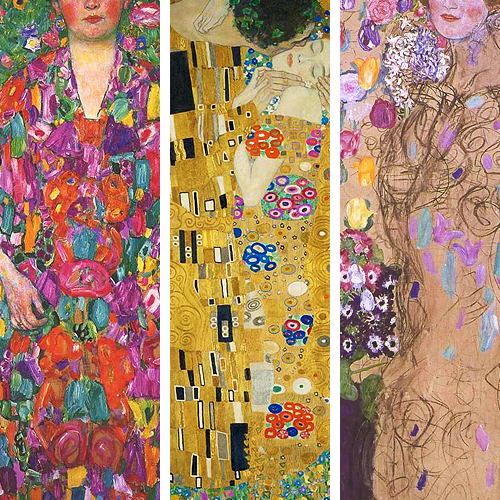 paintingses:  Portraits of women by Gustav Klimt after 1900 almost resemble mosaics. The term AESTHETIC DECORATION is used mostly to describe this. It’s use means that there is no reference to the sitter’s location, family, interests, etc, as mainly